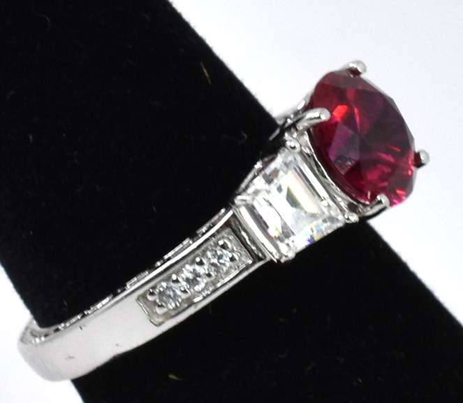 Sterling Silver Ruby and CZ Ring