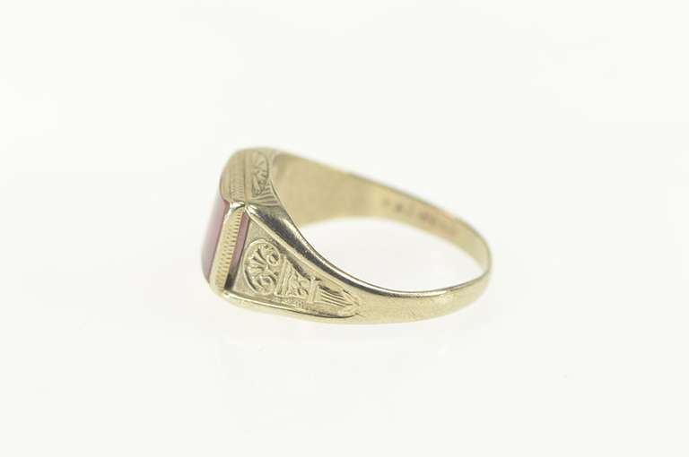 10K White Gold Art Deco Syn. Ruby Squared Statement Ring