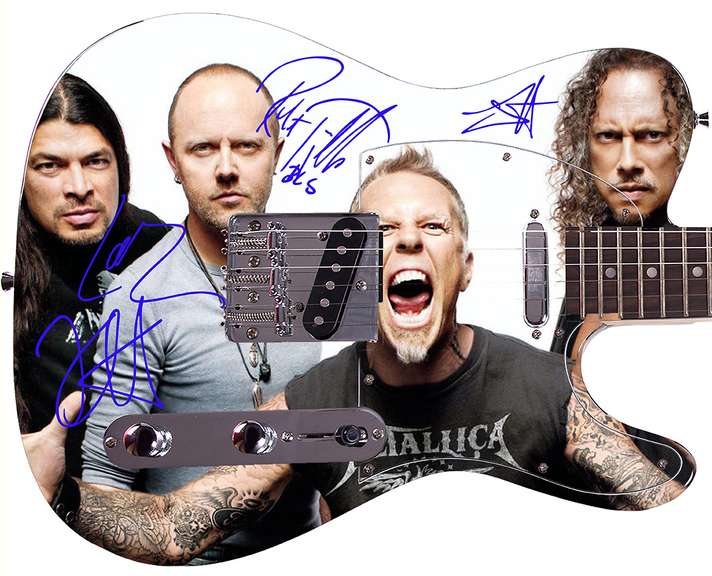Metallica Autographed Facsimile Signed Custom Graphics Guitar