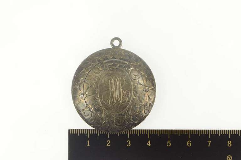 Sterling Silver Victorian JMB Etched Scroll Powder Case Pendant