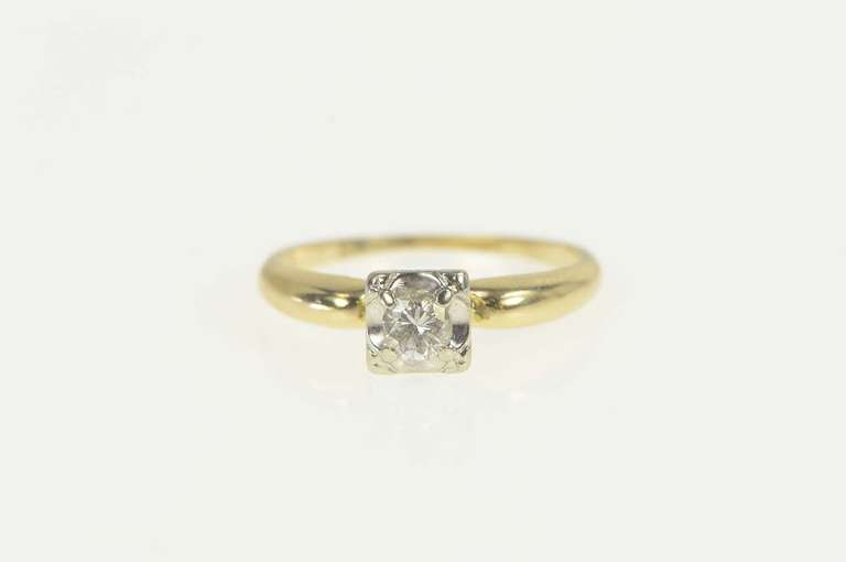 14K Yellow Gold 0.20 Ct 1940's Diamond Solitaire Engagement Ring