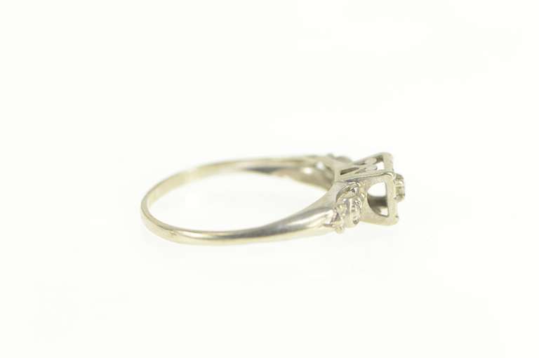 14K White Gold Retro Diamond Inset Squared Classic Promise Ring
