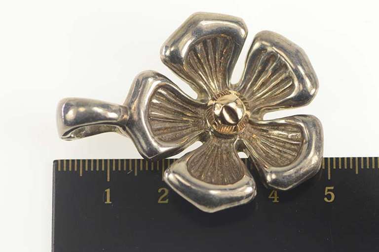Sterling Silver Two Tone Flower Blossom Statement Pendant