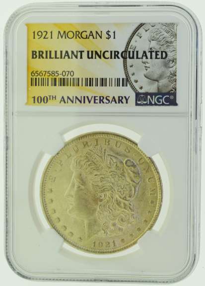 1921 Morgan Silver Dollar BU NGC 100th Anniversary $1 US Coin
