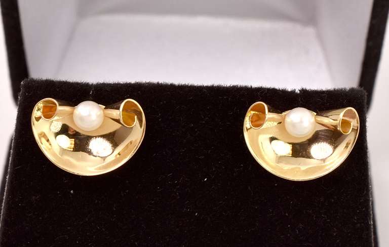 Creative Pearl Post Earrings in 14K Yellow Gold
