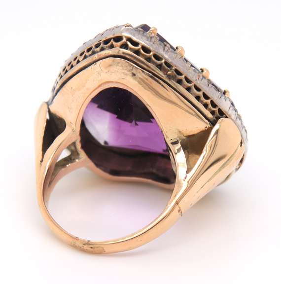 Vintage 14kt RG Heart Shaped Amethyst & Diamond Ring