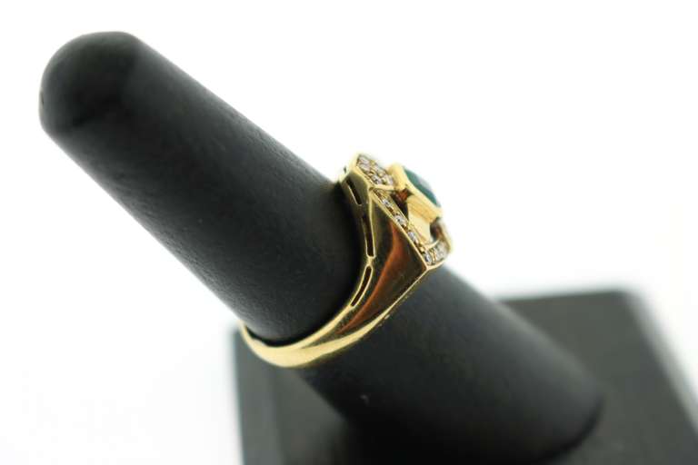 Emerald Core Diamond Rimmed 18k Yellow Gold Ring