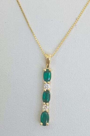 14kt Solid Gold, Emerald, & Diamond Necklace