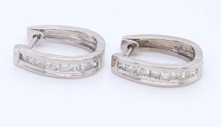 Dazzling White Gold Channel Set Princess Cut Diamond Earrings