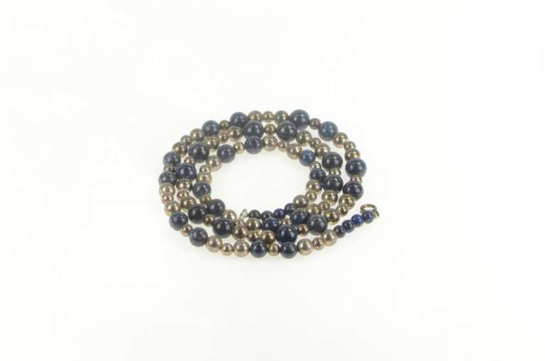 Sterling Silver Sodalite Sphere Ball Beaded Chain Necklace