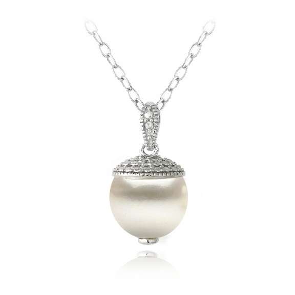 Sterling Silver Diamond Accent Freshwater Cultured Pearl Drop Necklace