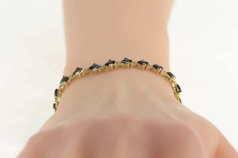 10K Yellow Gold Black Onyx Diamond Accent X Link Tennis Bracelet