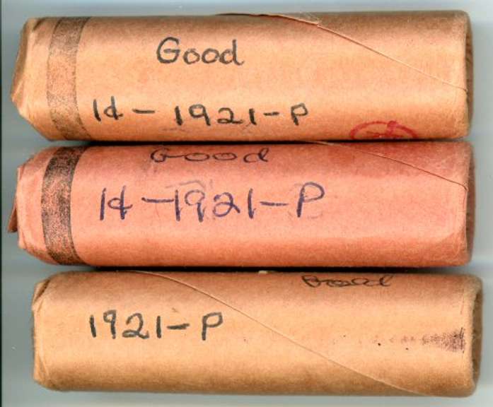 3 Rolls of 1921-P Lincoln Wheat Cents