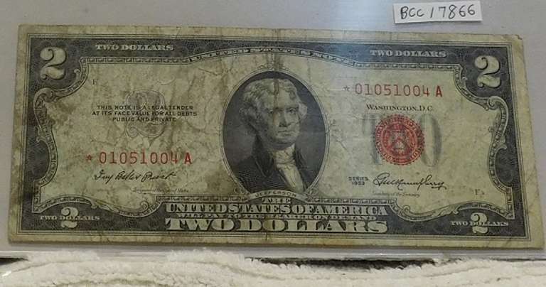 1953 Red Seal $2 US Note, Star Note