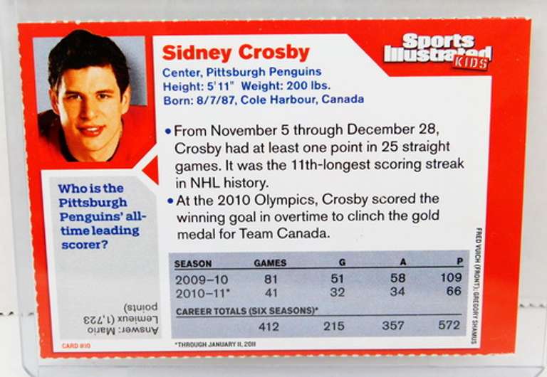 Sidney Crosby Sports Illustrated Hockey Card