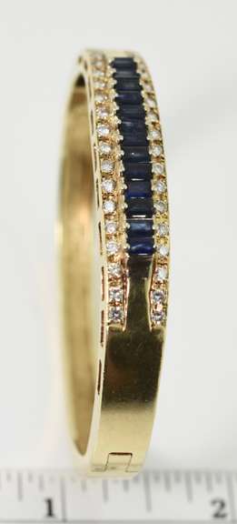 Stunning Sapphire and Diamond 14K Bangle
