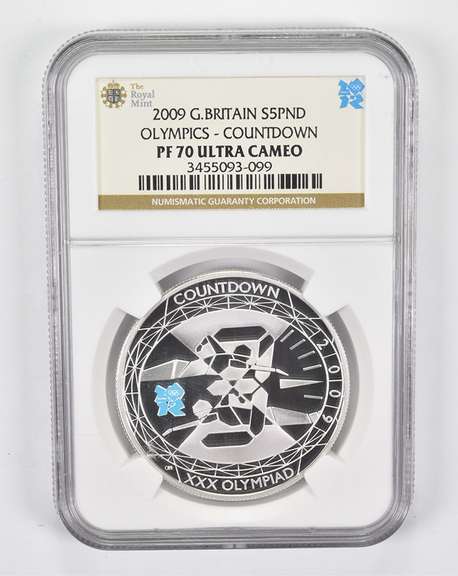 PF70 UCAM 2009 Great Britain 5 Pounds Silver Olympics Countdown NGC