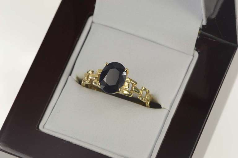 10K Yellow Gold Natural Sapphire Geometric Band Engagement Ring