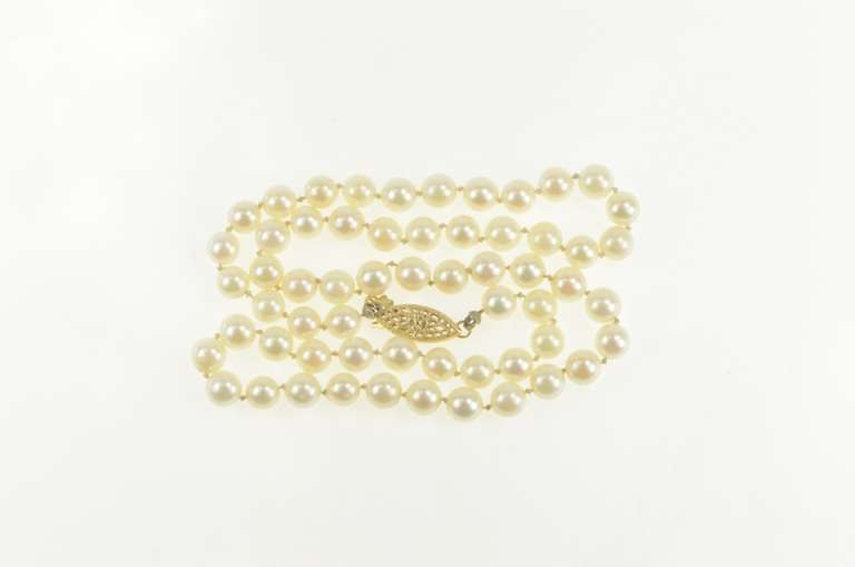 14K Yellow Gold 5.9mm Pearl Beaded Strand Classic Statement Necklace