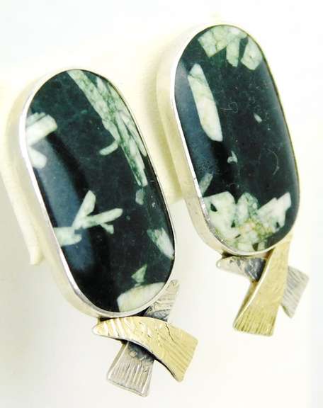 Designer Sterling & 18K Gold Agate Earrings