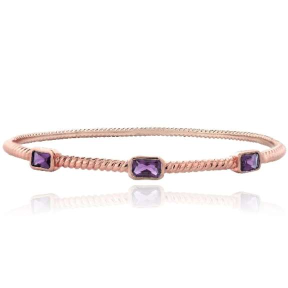 Rose Gold Tone Amethyst Rectangular Corrugated Bangle