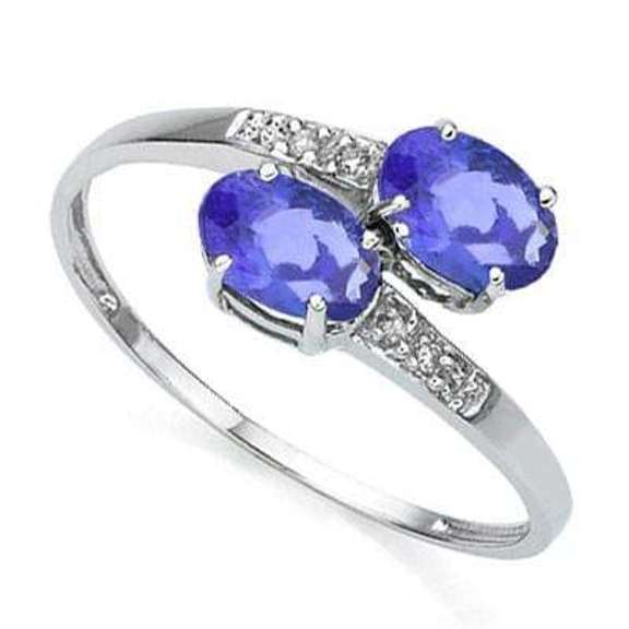 STUNNING 0.07 CT GENUINE TANZANITE & 4 PCS GENUINE DIAMOND 10K SOLID WHITE GOLD