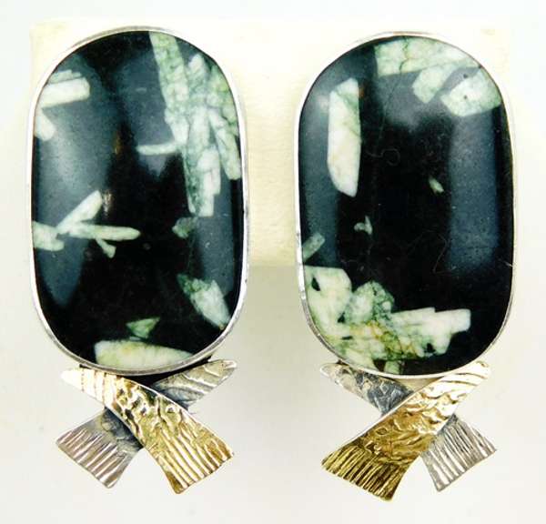 Designer Sterling & 18K Gold Agate Earrings