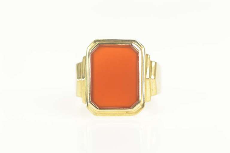 10K Yellow Gold Squared Retro Carnelian Men's Statement Ring
