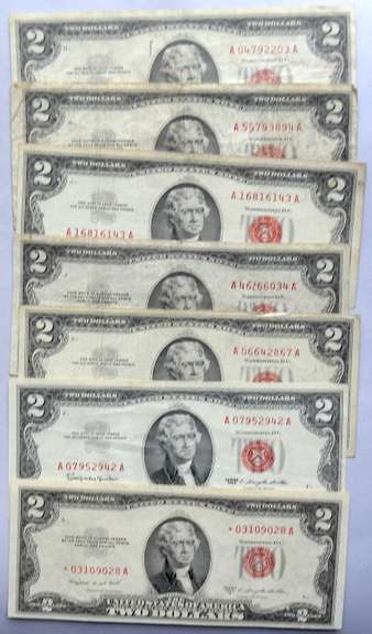 7 $2 Red Seal US Notes Including A Star
