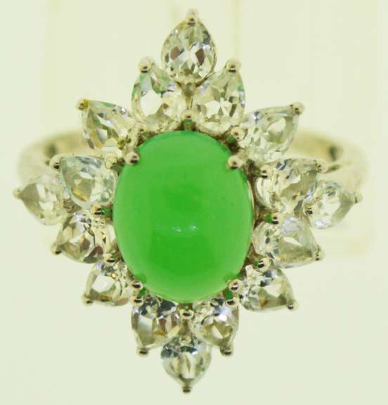 Sterling Silver Apple Green Color Jade Ring