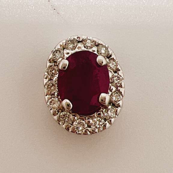 14kt Solid White Gold, Ruby, & Diamond Pendant