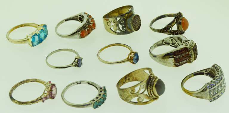 Sterling Silver Mixed Gemstone Ring Lot