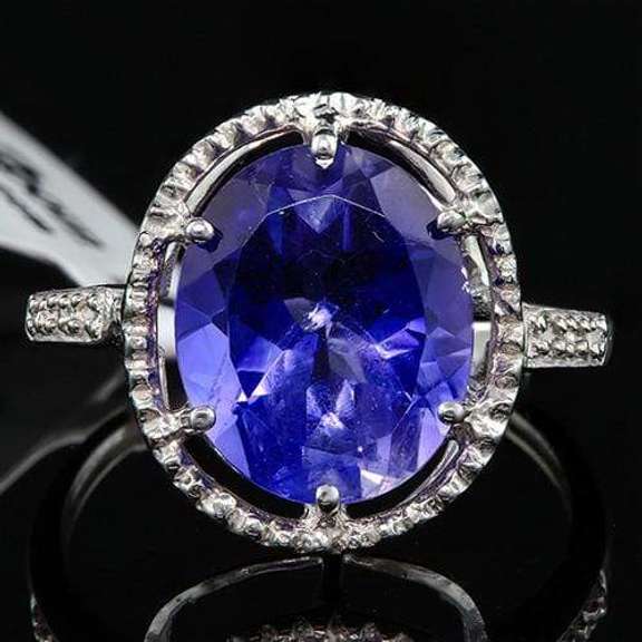 MAGNIFICENT ! 7.83 CARAT LAB TANZANITE & DIAMOND 10KT SOLID GOLD RING