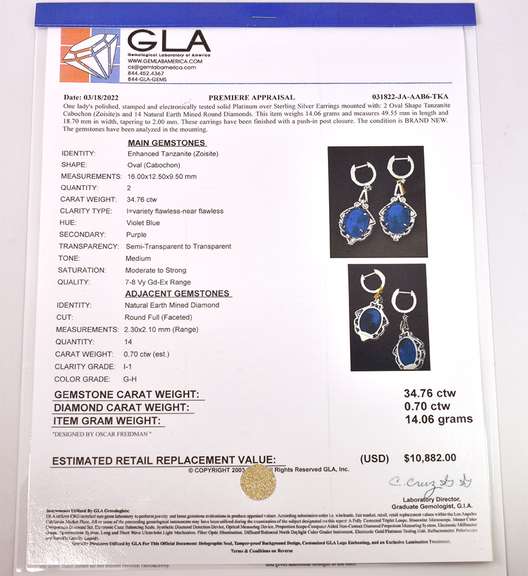 Dazzling Approx. 34.76CTW Cabochon-Cut Tanzanite and 0.70CTW Diamond Dangle Earrings in Sterling Silver