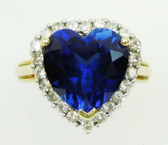 Stellar 8.5 Carat Sapphire Heart & Diamonds 10K Ring, 6.75