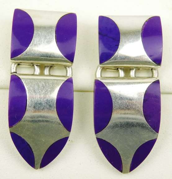 Vintage Mexican Sterling & Purple Jade Earrings