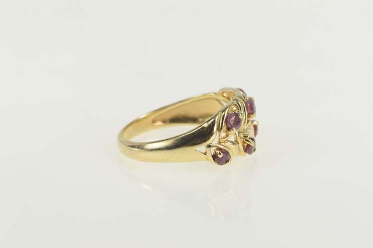 10K Yellow Gold Ruby Inset Leaf Vine Statement Band Ring