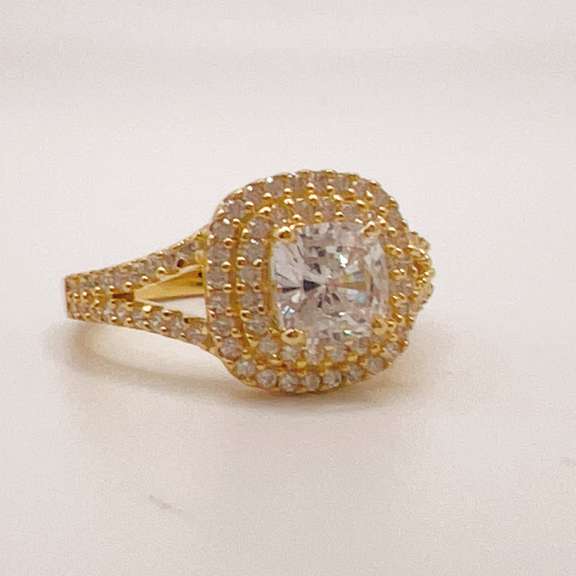 Sterling Silver/18kt Gold Plated CZ Engagement Ring