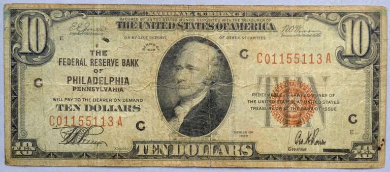 New York $10 1929 National Currency Note