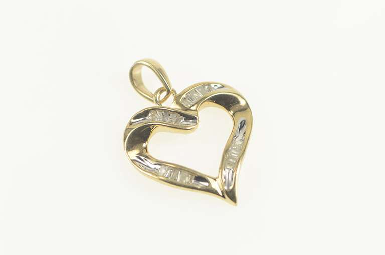 10K Yellow Gold Baguette Diamond Heart Love Symbol Pendant