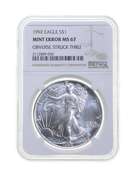 MS67 MINT ERROR 1992 American Silver Eagle - OBV Struck Thru - NGC