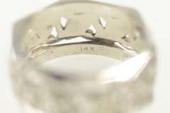 14K White Gold Retro Ornate Geometric Pierced Wedding Band Ring