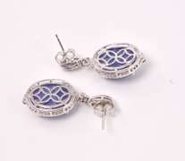Magnificent 24.06CTW Tanzanite & 0.39CTW Diamond Earrings in Sterling Silver