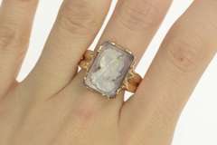 10K Yellow Gold Carved Mother of Pearl Two Face Couple Cameo Ring
