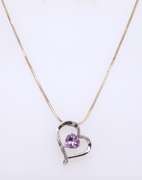 Vintage Italian Sterling Silver Amethyst Heart Shaped Pendant on Chain