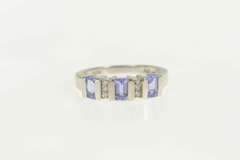 14K White Gold Emerald Cut Tanzanite Diamond Statement Ring