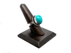 Oval Tibetan Turquoise in Ornate Silver Energy Ring