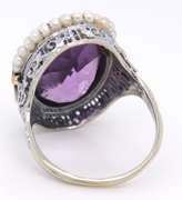 Antique White Gold Amethyst and Pearl Ring