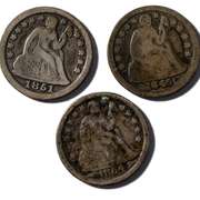 1845 1851 & 1854 Seated Dimes