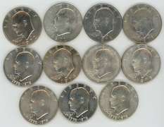 11 Assorted BU Silver Eisenhower Dollars1971-1976.